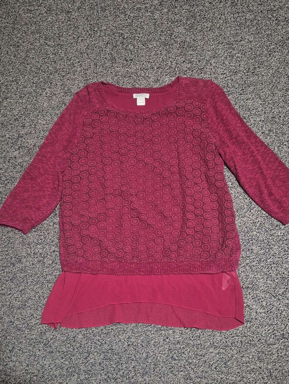 Lucky Brand Raspberry Layered Knit & Chiffon Pullover